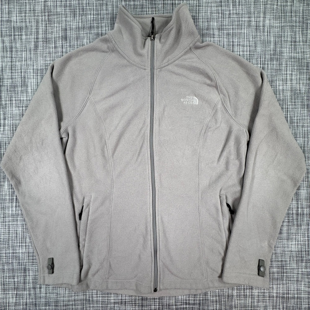 The North Face Womens XL Gray Recycled Polyester Fleece Full Zip Jacket Pockets